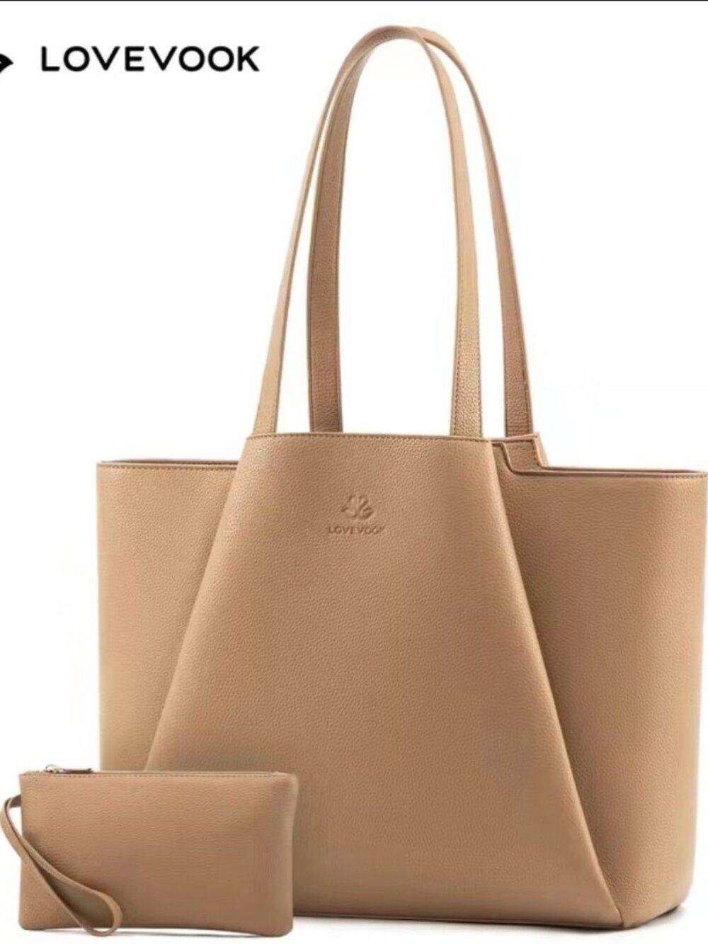 Lovevook Laptop Tote 15.6 inch faux leather bag with clutch in Apricot Brown NWT